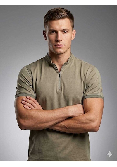 Bys Beystil Erkek Çağla Yeşili Slim Fit Yarım Fermuarlı T-şhirt 263463