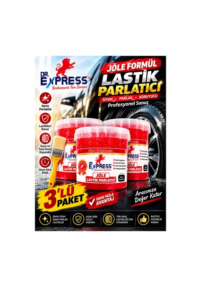 Premium Lastik Parlatıcı Jöle 500 Ml Parlak Görünüm Uzun Süre Etkili Yeniler Jel Parlatıcı Fırçalı 3'lü Set - 926080219