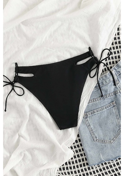 Angelsin Özel Tasarım Yandan Bağlamalı Bikini Altı Siyah