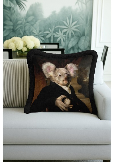 Avangart Portre Lüx Saçaklı Yastık Kılıfı-koala Figür Siyah Vintage Modern Püsküllü Kırlent Kılıfı Toprak Ada Yeşili Avangart Portre Lüx Saçaklı Yastık Kılıfı-koala Figür Siyah Vintage Modern Püsküllü Kırlent Kılıfı Toprak Ada Yeşili