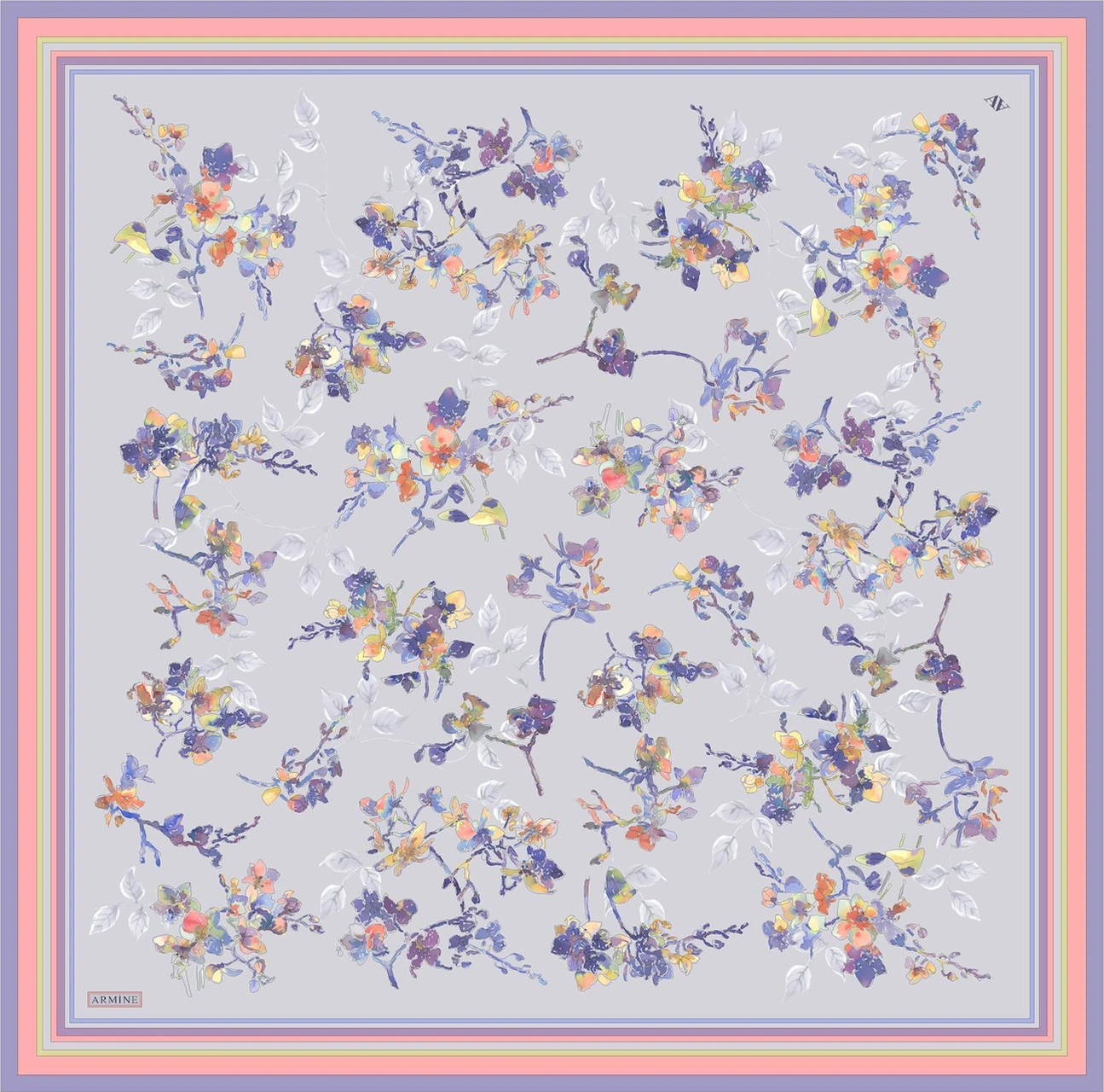 Armine Çiçek Desenli Saf İpek Twill Eşarp 9316d 80 Lila