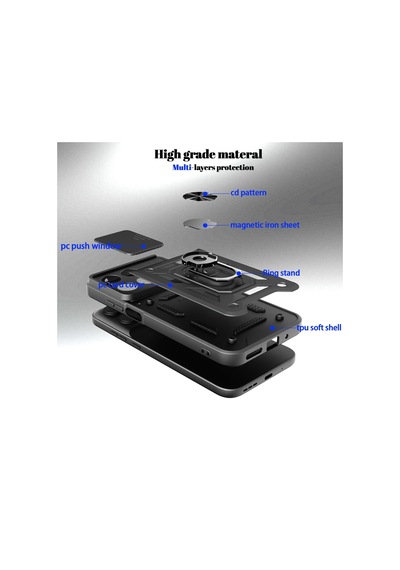 Caseonn Xiaomi Poco X6 Pro Kılıf Sürgülü Kamera Korumalı Yüzüklü Mıknatıslı Tank Kapak Siyah