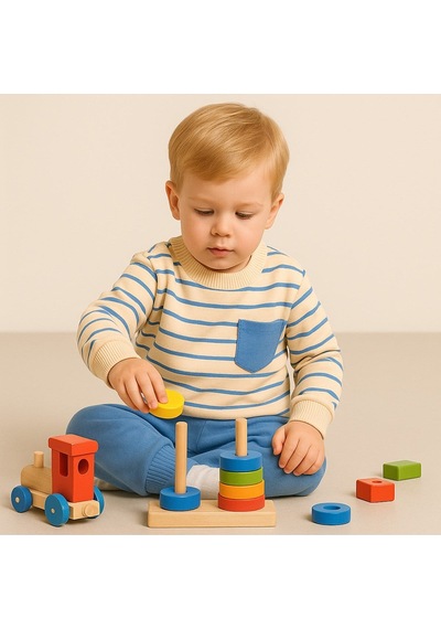 Aden Kids Çizgili 2 İp Kumaş Çocuk Alt Üst Takım Mavi