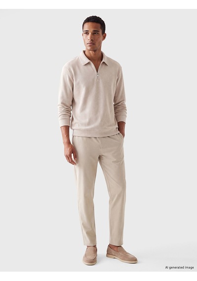 Lcw Vision Bej Polo Yaka Erkek Kalın Sweatshirt