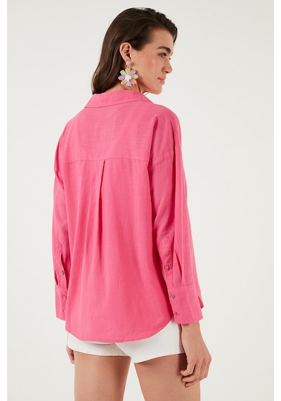 Lela Pamuklu Regular Fit Uzun Kollu Düz Bayan Gömlek Cf25S168305 Şeker Pembe