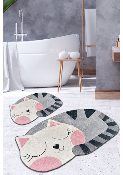 Chilai Home Big Cat 2'li Set Banyo Halısı Djt Beyaz
