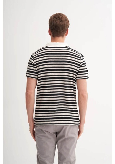 Cazador Regular Fit Örme Çizgili Siyah Erkek Polo Yaka T-shirt 40330