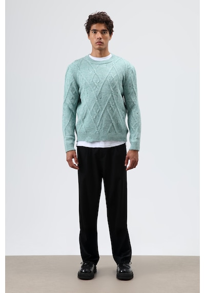Vamos Oversize Desenli Triko Kazak Mint