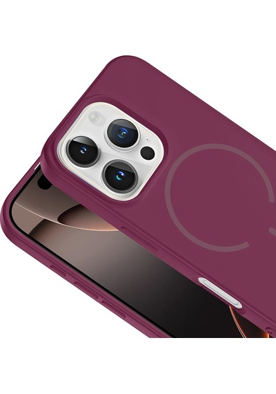 Apple iPhone Uyumlu 16 Pro Max Kılıf Meta Lansman M-safe Kamera Korumalı İçi Kadife Yumuşak Renkli Süet Silikon Mürdüm