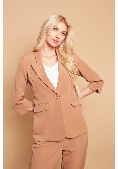 Yakalı Tek Düğmeli Kapri Kollu Kolu Yırtmaçlı Hafif Likralı Kumaş Blazer Ofis Ceket-camel CAMEL Yakalı Tek Düğmeli Kapri Kollu Kolu Yırtmaçlı Hafif Likralı Kumaş Blazer Ofis Ceket-camel CAMEL