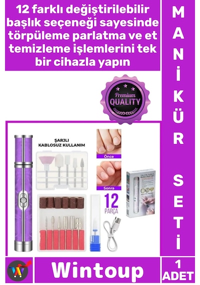 Manikür Tırnak Bakım Törpü Pedikür Cihazı Ev Tipi Güzellik Salonu 12 Başlıklı Şarjlı Manikür Seti