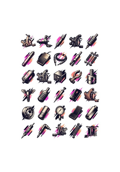 30 Adet Dövme Makinesi Sticker Seti - Laptop, Defter, Matara