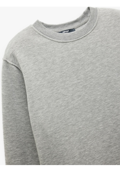 Koton Uzun Kollu Şardonlu Kumaş Detaylı Bisiklet Yaka Sweatshirt Gri 6wam70070mk