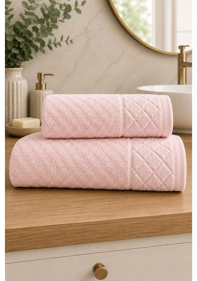 Kristal 2 Li Banyo Havlu Seti 50 90 Baş Havlusu + 90 150 Banyo Havlusu - Pembe