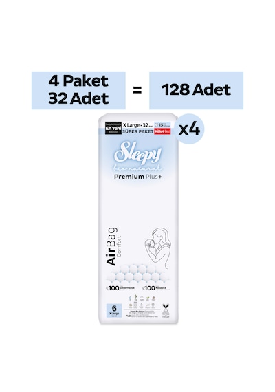 Sleepy Bio Natural Premium Plus Airbag Comfort Ultra Paket Külot Bez 6 Numara Xlarge 128 Adet