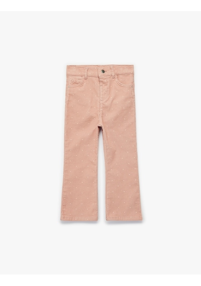 Koton Puantiye Detaylı Cepli Pamuklu İspanyol Paça Pantolon Pembe Desenli 6wmg40001aw Pembe Desenli