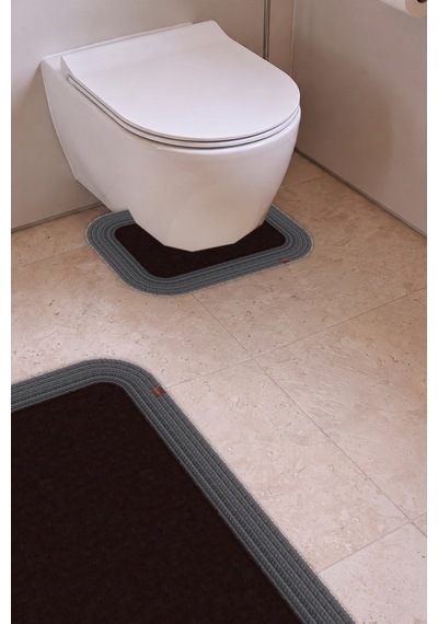 Banyo Paspası Takımı 70x110+50x70 Cm Düz Acı Kahve & Antrasit