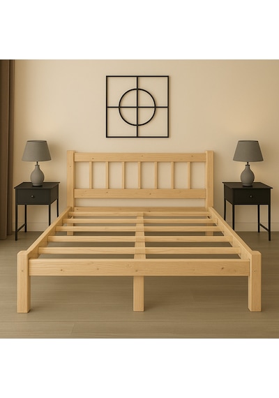 100cm X 190cm Doğal Masif Ahşap Yuvarlak Çıtalı Başlıklı Karyola Doğal Ahşap Natural Renk 100cm X 190cm Doğal Masif Ahşap Yuvarlak Çıtalı Başlıklı Karyola Doğal Ahşap Natural Renk