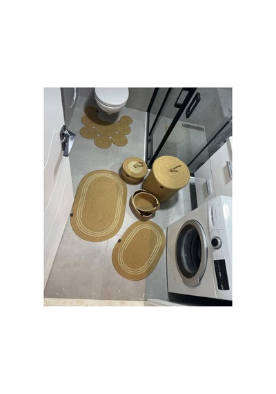 Jüt,hasır,6 Lı,banyo Paspas Takımı,bohem Tarzı Banyo Takımı,iskandinav Paspas/sepet Gold Krem Gold Krem