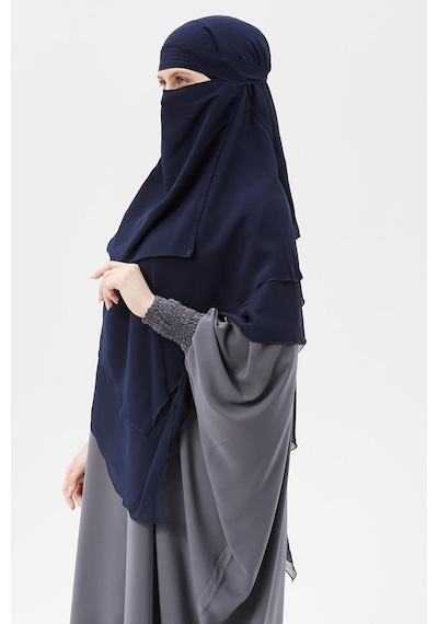 Altobeh Hazır Pratik Şifon Üç Katlı Peçeli Üçgen Hac Umre Şalı Sufle Hijab Nikap Lacivert