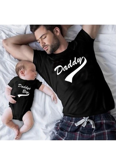 Daddy Daddys Boy Baba Oğul Kız Tişört Zıbın Kombini