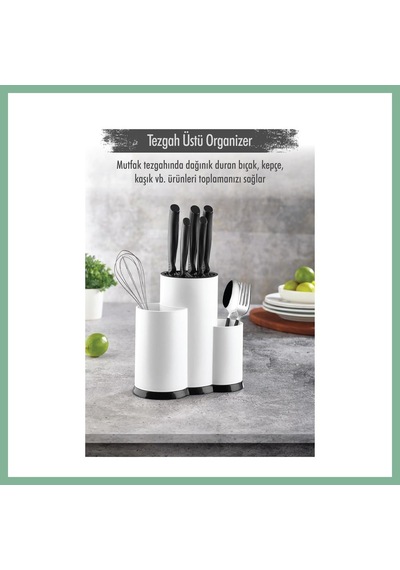 Bşkvirgo Tezgah Üstü Beyaz Kaşıklık & Bıçaklık & Kepçelik & Organizer Bsk2026