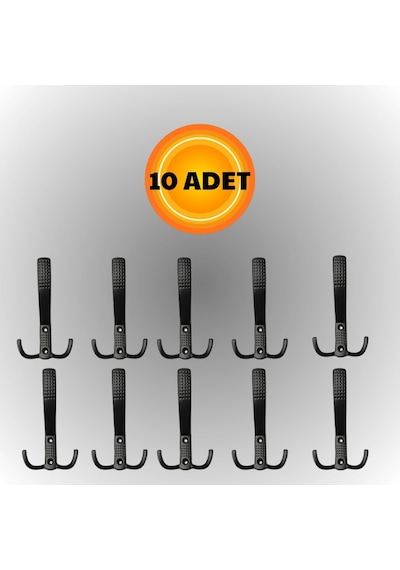Uzun Noktalı Metal Askı Şık Portmanto Askılık Dolap Mobilya Askısı Vidalar Dahil 10 Adet Siyah