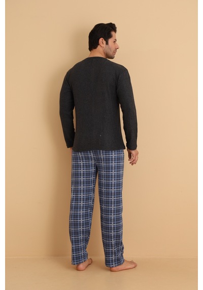 Wordex Flkn 7015 İnterlok Kışlık Ekose Pijamalı Erkek Pijama Takımı Antrasit
