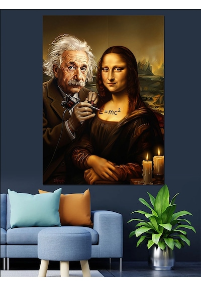 Mona Lisa Leonardo Da Vinci Ve Einstein Dekoratif Kanvas - Mdf Ahşap Tablo