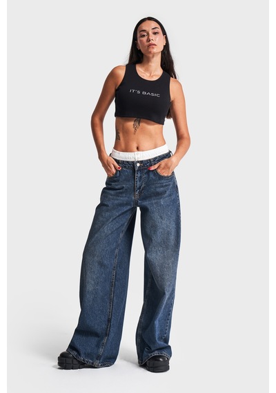 Itsbasic Kadın Tint Kot Rengi Boxer Detaylı Palazzo Fit Denim Jean Kırmızı