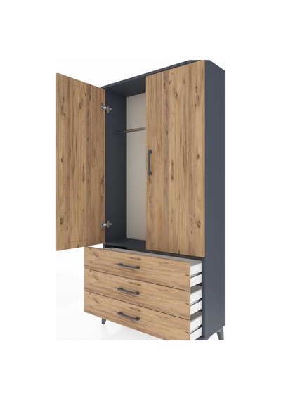 Arges Dolap Tek Raflı 3 Çekmeceli Tek Askılı 88x30x182 Antras... Antrasit