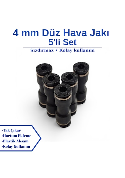 Pnömatik Düz Ekleme Jakı Hortum Birleştirici Rekor 4 - 6 - 8 - 10 - 12 Mm Seçenekli - 5'li Set 4 MM