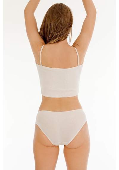 Sensu Kadın Fitilli Kumaş İp Askılı Büstiyer Bikini Külot Set - Bbt300 Bej Bej