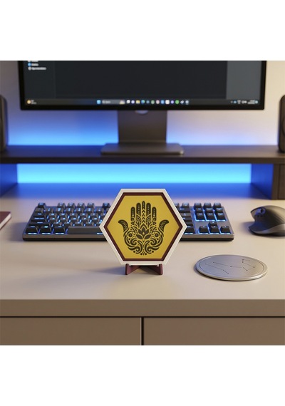 Hamsa İşlemeli Masaüstü Süsü, Kitaplıklarınızda Modern Ve Minimalist Şıklığı Tamamlayan Özel Parça 10x10 Cm, Sarı