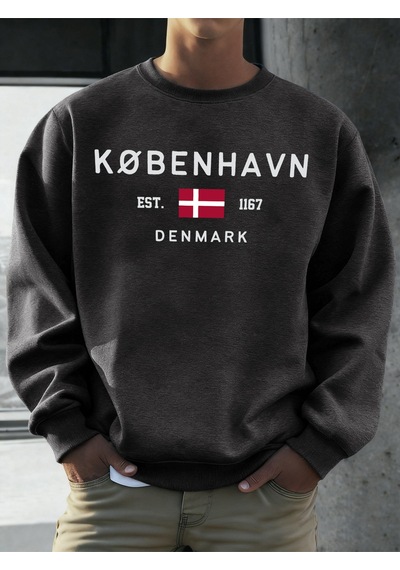 Startmore Startmorekobenhavn Danimarka Bayrağı Baskılı Kazak Erkekler Polar Moda Kazak Yaratıcı Sonbahar Spor Gi Antrasit