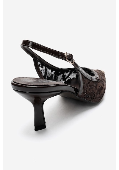 Luvi Shoes Clem Kahverengi Dantel Detaylı Altın Burunlu Kadın Topuklu Ayakkabı