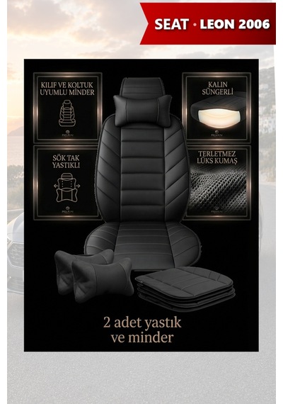 Leon 2006 Uyumlu Premium Siyah Renk Lüks 2 Adet Minder Ve Yastık