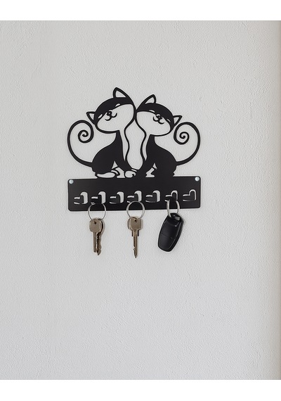 Dekoratif Kedi Desenli Anahtarlık Askısı Siyah