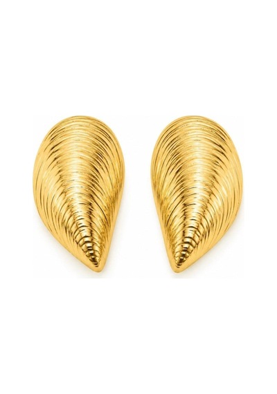 Tırtık Desenli Midye Gold Küpe