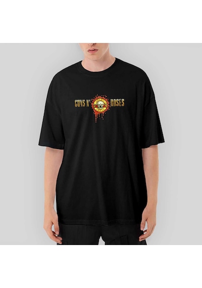Guns N Roses Drops Logo Oversize Siyah Tişört Siyah