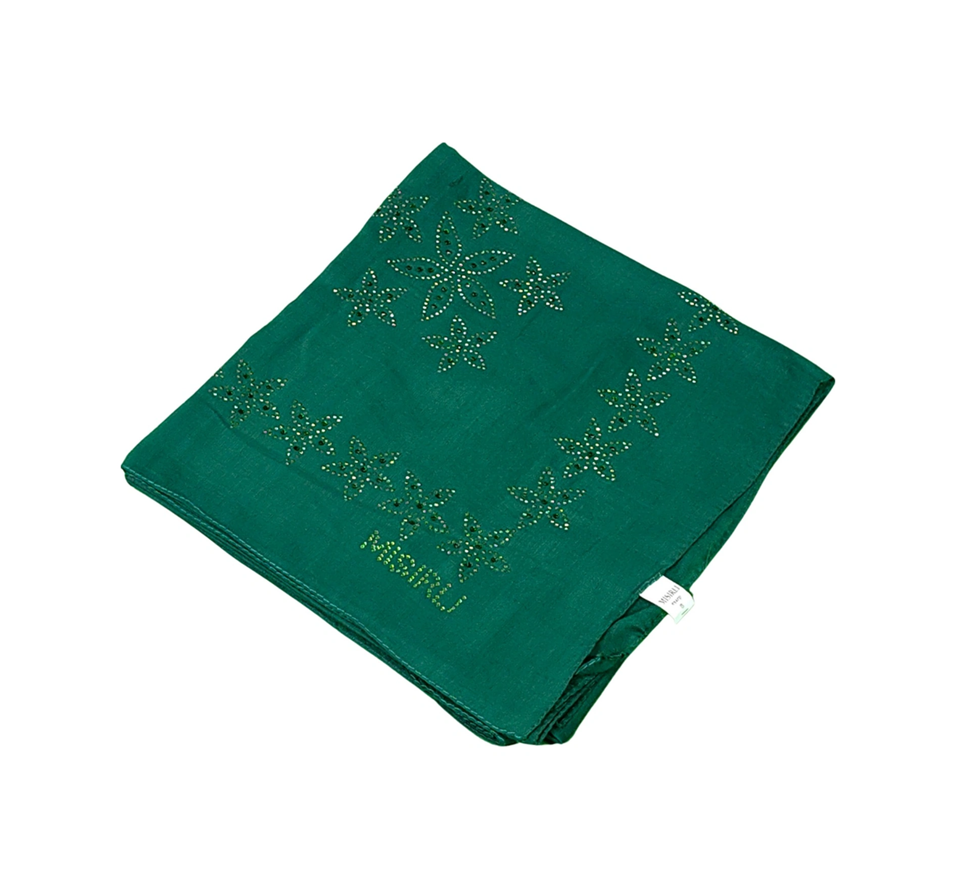 Mim Eşarp Mısırlı Eşarpları Taşlı Pamuklu Yazma Eşarp - 100x100 Cm Zümrüt
