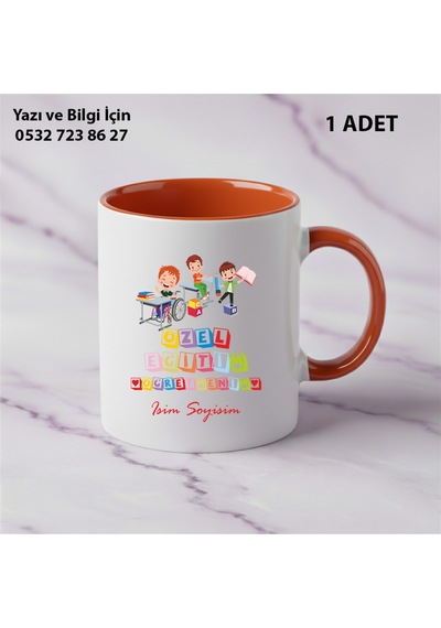 Özel Eğitim Öğretmeni Öğretmenler Günü İçin Kişiye Özel İsim Baskılı Kupa Bardak Öğretmene Hediyelik Turuncu