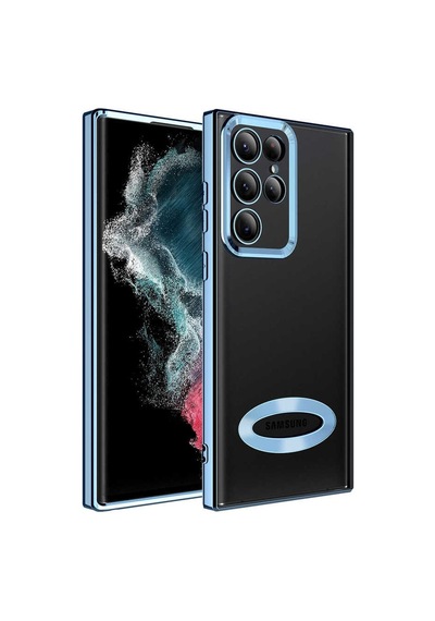 Samsung Galaxy Uyumlu S22 Ultra Kılıf Case, Şeffaf, Kamera Korumalı, Renkli Marka Logo Gösteren Tasarım