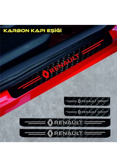 Renault R12 İçin Uyumlu Aksesuar Oto Kapı Eşiği Sticker Karbon 4 Adet