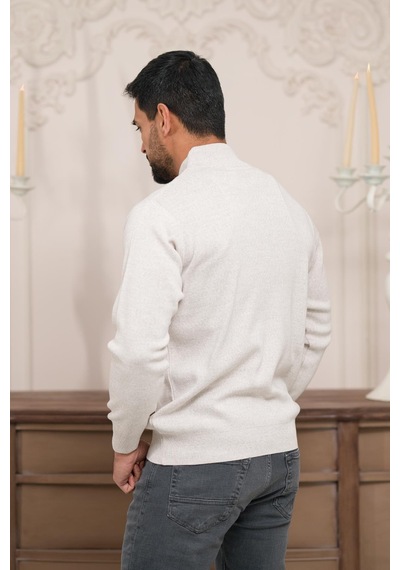 Woolen World Balıkçı Yaka Kalın Yünlü Erkek Triko Kazak Krem