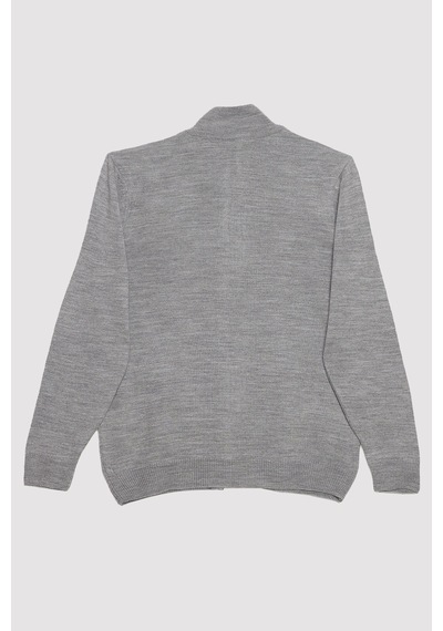 Tudors Erkek Slim Fit Dar Kesim Gri Dik Yaka Fermuarlı Düz Hırka-32263 Gri