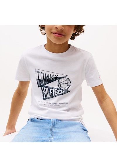Tommy Hilfiger Textured Graphic Çocuk Beyaz T-shirt Kb0kb09719 Beyaz