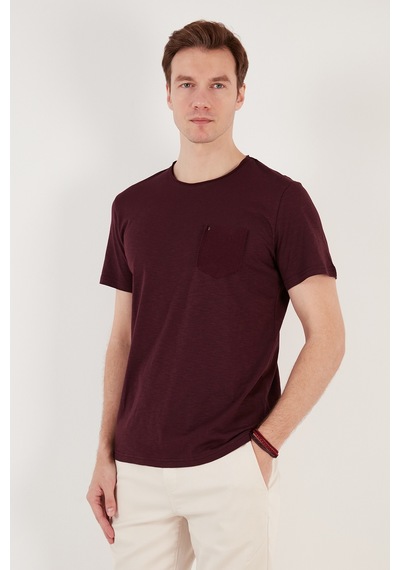 Buratti % 100 Pamuklu Slim Fit Bisiklet Yaka Cepli Erkek T Shirt 5902000 Vişne