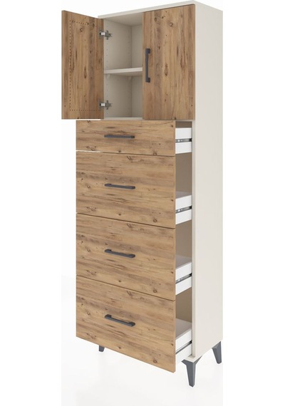Arges Dolap 2 Raflı 4 Çekmeceli 2 Kapaklı 60x30x182 Aytaşı-çam Aytaşı