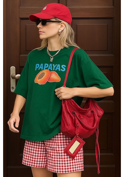 Papayas Baskılı Unisex Tshırt Yeşil